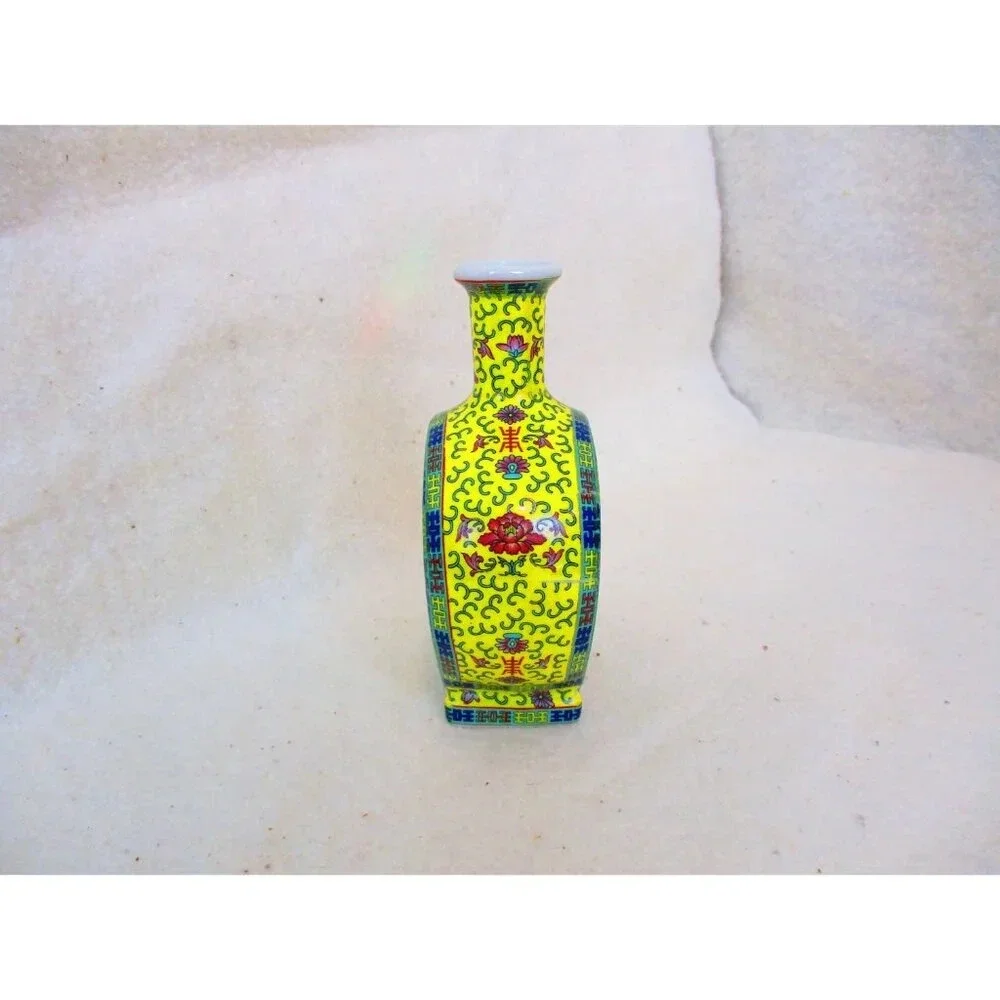 Asian Miniature Yellow Floral‎ vase Chinese  Boho Mini Incense Gift, Bud vase